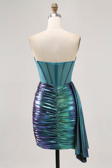 Metallic Green Corset Ruched Bodycon Short Prom Dress